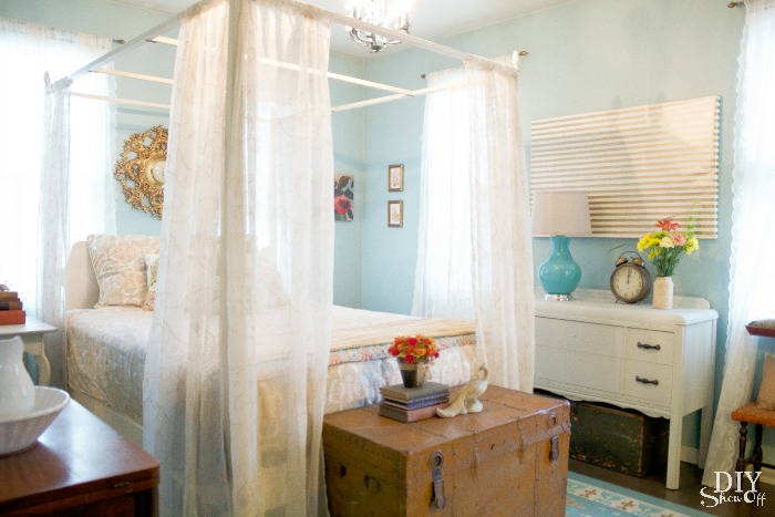 blue orange and gold guest room bed at diyshowoff.com