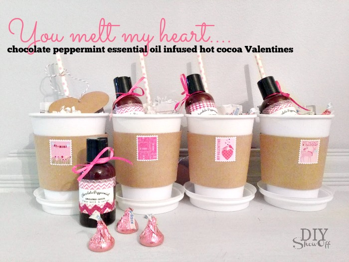 CUTE! Chocolate Peppermint Awesome Sauce - "You Melt My Heart" Valentine gift idea using Young Living Peppermint Vitality essential oil @diyshowoff