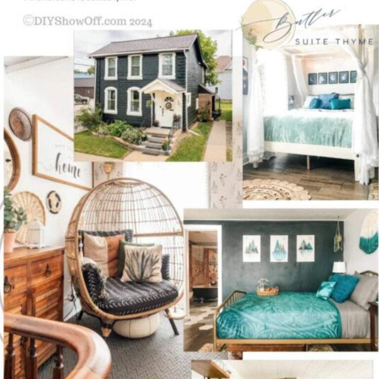 Before and after transformation of Suite Thyme AirBnB in Butler, PA featuring interior design, room renovations, and historic charm.
